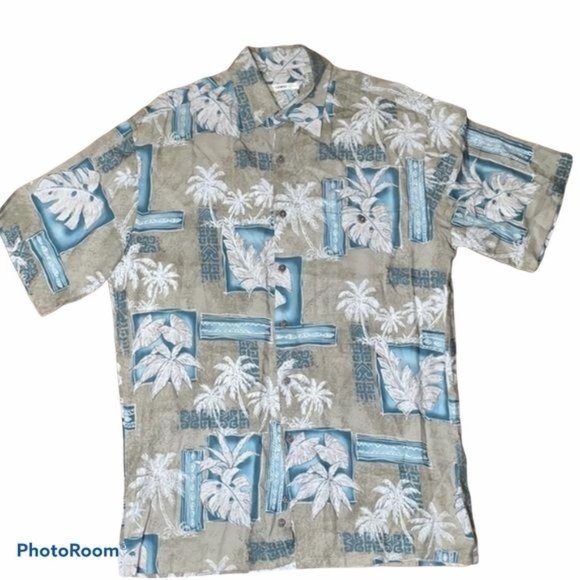 Moda Campia Buttoned Down Short Sleeve Shirt Plam Trees Tropical Hawaii Men's S - Picture 1 of 7